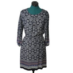 Stitch Fix Dress Papermoon Long Sleeve Pockets Print Navy White Fitted Waist